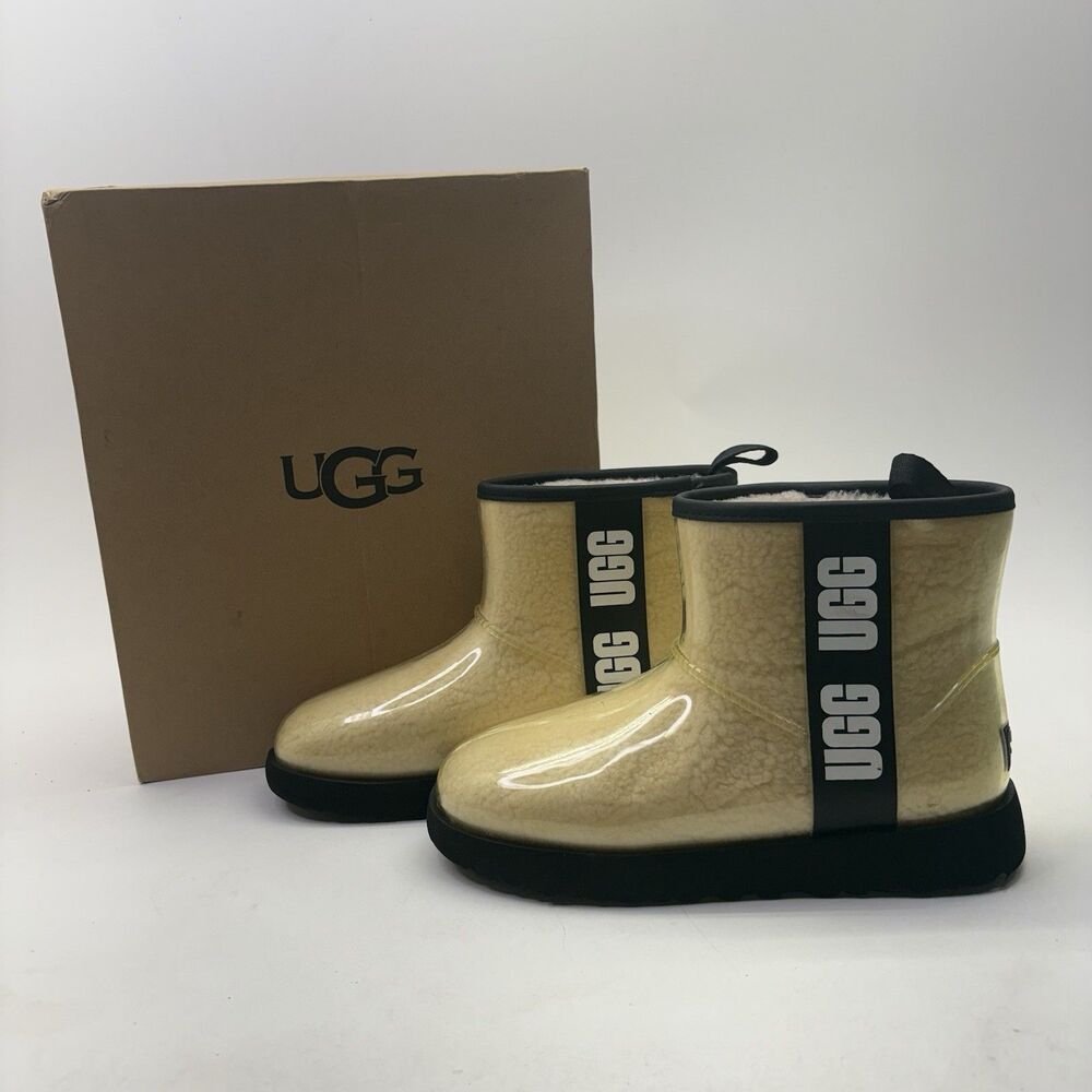 UGG Classic Clear Mini Waterproof Boots Natural Black Women’s 7 Box 1113190